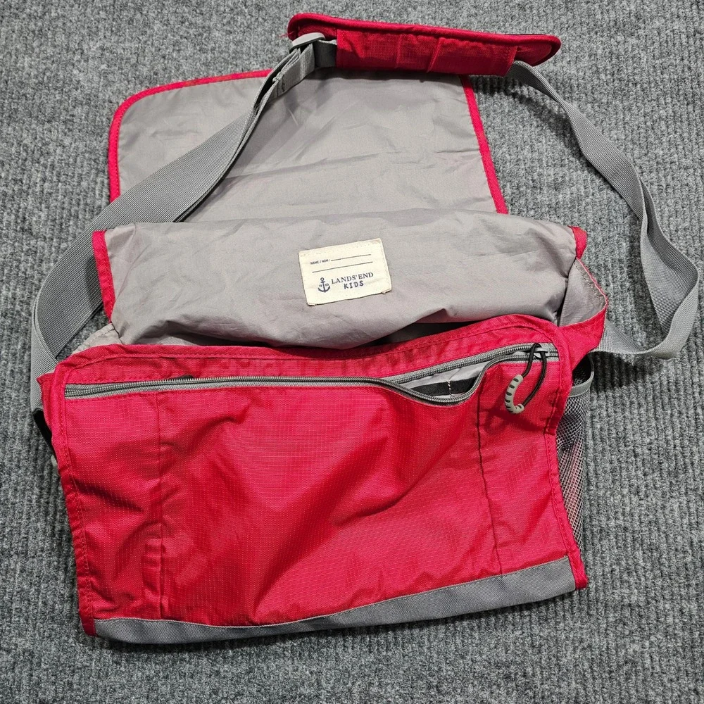 Lands' End Messenger Bag Kids OS Red School Laptop Satchel Buckle Utility